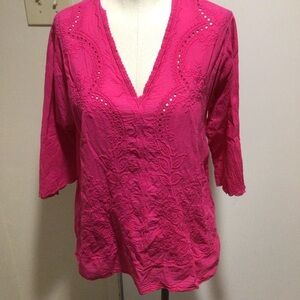 Johnny Was pink embroidered tunic top S